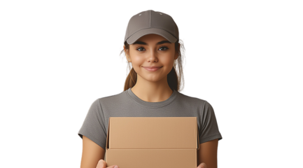 PNG, volunteer day, fundraising, girl volunteer, isolated on white background, generated by artificial intelligence, AI.