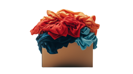 PNG, volunteer day, clothes in a box, isolated on white background, generated by artificial intelligence, AI.
