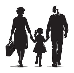 grandparents walking with granddaughter vector silhouette Illustration 