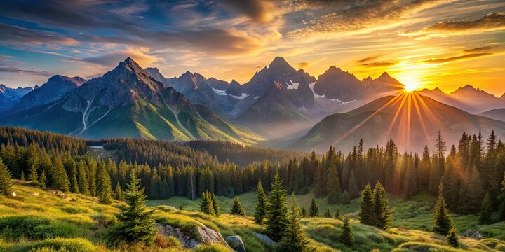 Beautiful summer sunrise in the mountains Hala Gasienicowa in Poland Tatras, mountains, sunrise, summer, Hala Gasienicowa