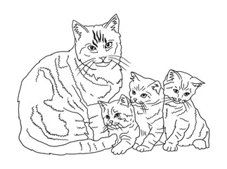 Minimalist black-and-white cat illustration designed for coloring books. A delightful choice for feline fans, kids, and artistic activities.