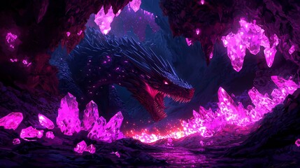 Mystical Beast Cave, Majestic Cavern Dwelling of a Legendary Dragon Filled with Glimmering Crystal Formations and Pulsing Arcane Energy