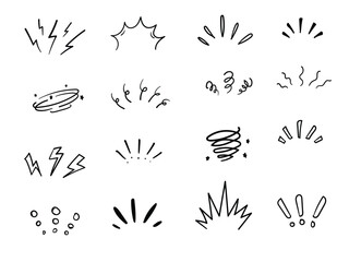 Collection of doodle brush signs inspiration, surprise, attention, shock, concentration