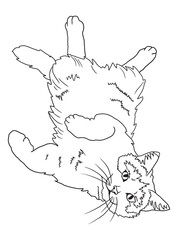 Minimalist black-and-white cat illustration designed for coloring books. A delightful choice for feline fans, kids, and artistic activities.