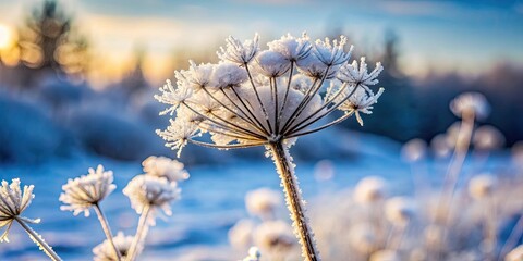 Winter landscape with a frozen flower in selective focus, winter, landscape, frozen, flower, selective focus, frost, cold, snow