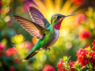 Naklejka premium Aerial Hummingbird Photography: Stunning High-Angle Shots of Tiny Birds in Flight