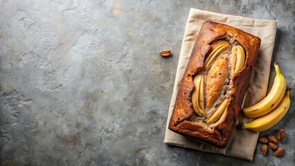 Gluten free paleo banana bread on grey concrete background, table top view, gluten free, paleo, banana bread