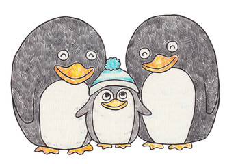 Fototapeta premium ペンギンの親子のイラスト