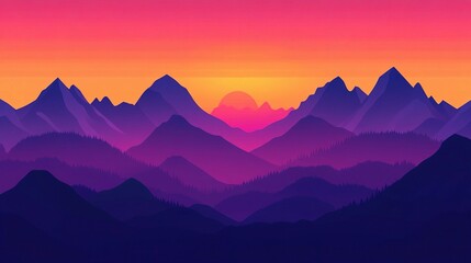 Fototapeta premium Vibrant Mountain Sunset Over Layers of Majestic Peaks