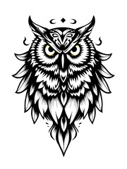 Fototapeta premium Intricate Black and White Owl Illustration: A Hand-Drawn Design. AI Generated