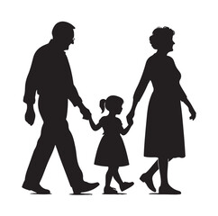 grandparents walking with granddaughter vector silhouette Illustration 