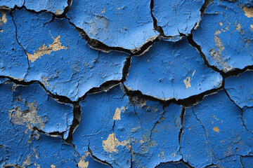 Obraz premium close up of textured blue terracotta surface with cracks and peeling paint, showcasing beauty of weathered materials. intricate patterns evoke sense of age and character