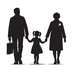 grandparents walking with granddaughter vector silhouette Illustration 