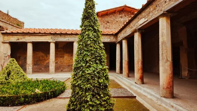The peristyle of the House of the Silver Wedding (Casa delle Nozze d'Argento), Pompeii, Naples, Campania, Italy, buried by Vesuvius in 79 AD
