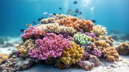 Obraz premium Vibrant Coral Reef Underwater Scene Marine Life Tropical Fish Ocean Biodiversity