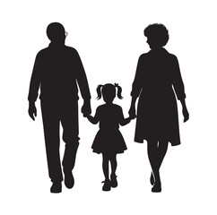 grandparents walking with granddaughter vector silhouette Illustration 