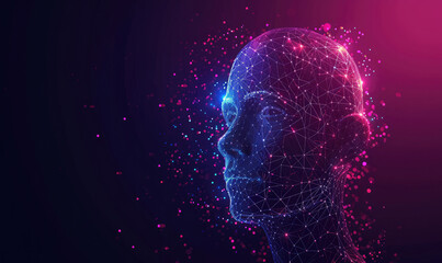 Human head created in low poly style. Man face polygon light. Emotional Intelligence allegory AI. Facial Recognition System concept. biometric scanning, 3D scanning