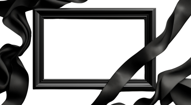 PNG, Funeral, grief, black photo frame, isolated on white background, generated by artificial intelligence, AI.