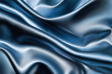 Fototapeta premium Sleek blue satin fabric with smooth, flowing texture and elegant sheen. luxurious surface creates captivating visual appeal, perfect for various design projects