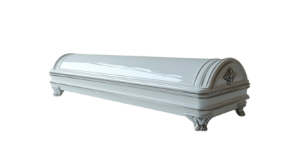 PNG, Funeral, mourning, white coffin, isolated on white background, generated by artificial intelligence, AI.