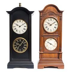 Grandfather clocks isolated on a white background, close up