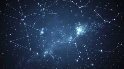 Fototapeta premium Starry night sky text with constellations, cosmic background, 