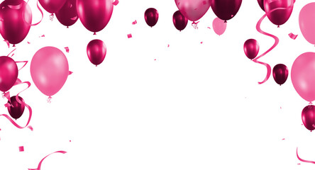 Illustration of pink balloons and confetti on white background with copy space © prathum