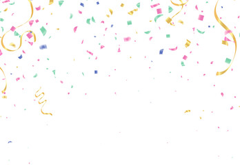Celebration background with confetti and ribbons. Vector illustration.