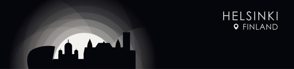 Fototapeta premium Vector Helsinki, Finland cityscape banner. Black and white placard profile picture for header, footer