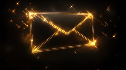 Glowing Golden Envelope on a Dark Background Symbolizing Communication and Messages, Ideal for Concepts Related to Email, Events, and Notification Services