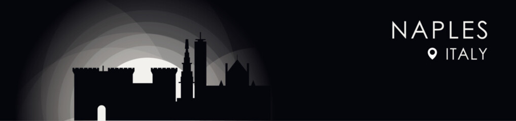 Vector Naples, Italy cityscape banner. Black and white placard profile picture for header, footer