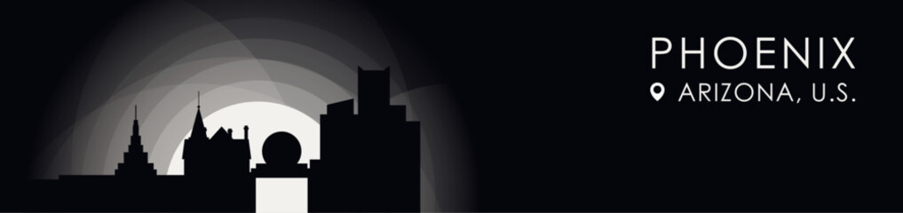 Fototapeta premium Vector Phoenix, USA Arizona state cityscape banner. Black and white placard profile picture for header, footer