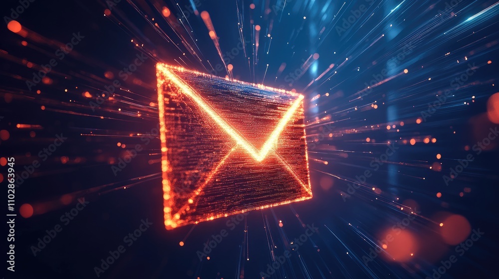 Poster glowing email icon with abstract light effects representing digital communication and connectivity i