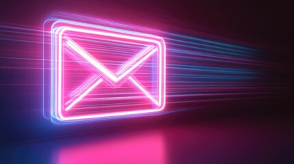 Naklejka premium Neon Email Icon with Light Trails Representing Speed and Connectivity in a Digital World for Creative and Modern Communication Concepts