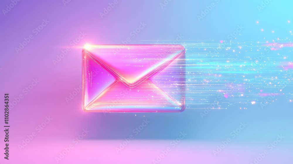 Poster vibrant digital mail icon representing speed and communication over a soft gradient background for m