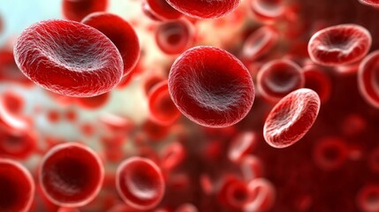 Detailed Close-Up of Red Blood Cells in Motion on White Background for Medical and Biological Research