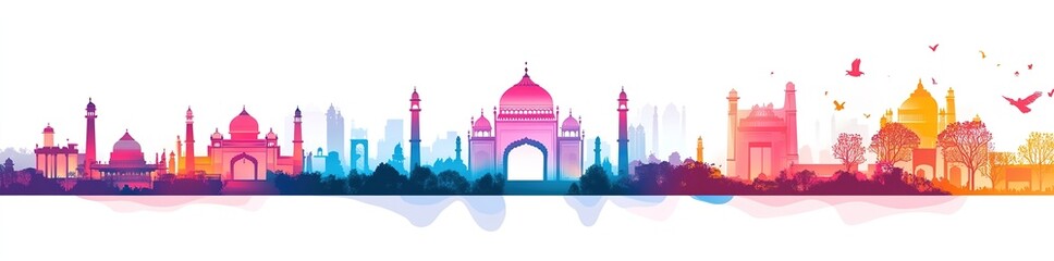 New delhi city landmarks vector illustration on white background