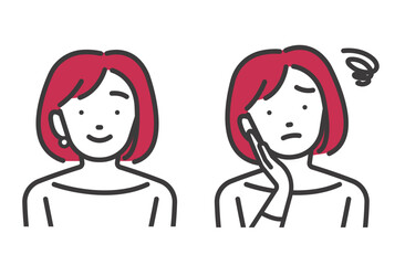 笑顔の女性と悩む女性のベクターイラスト