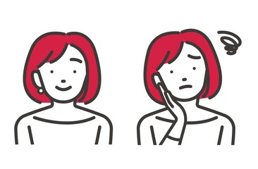 笑顔の女性と悩む女性のベクターイラスト