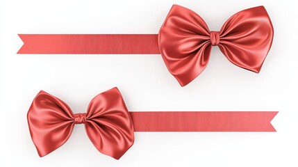 A vibrant red satin ribbon tied into two different bow styles. The top bow features a flowing