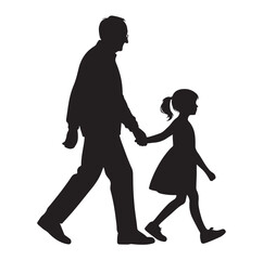 grandparents walking with two granddaughter vector silhouette Illustration