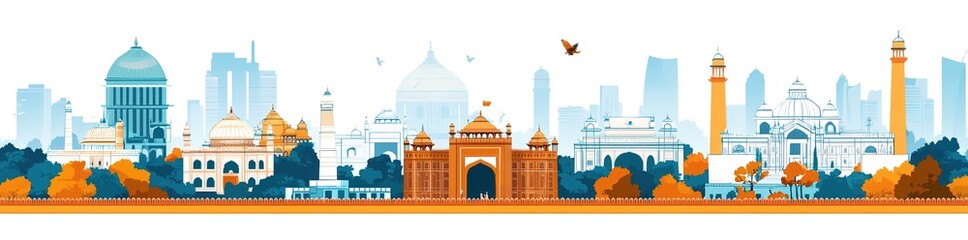 Fototapeta premium New delhi city landmarks vector illustration on white background