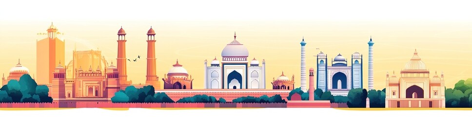 New delhi city landmarks vector illustration on white background