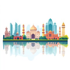 New delhi city landmarks vector illustration on white background