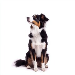 Australian Shepherd sitting isolated on white background