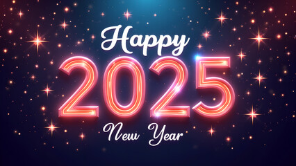 Happy New Year 2025 Neon Sign. Festive celebration concept.