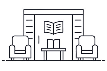 Minimalist Line Drawing of a Reading Room Interior