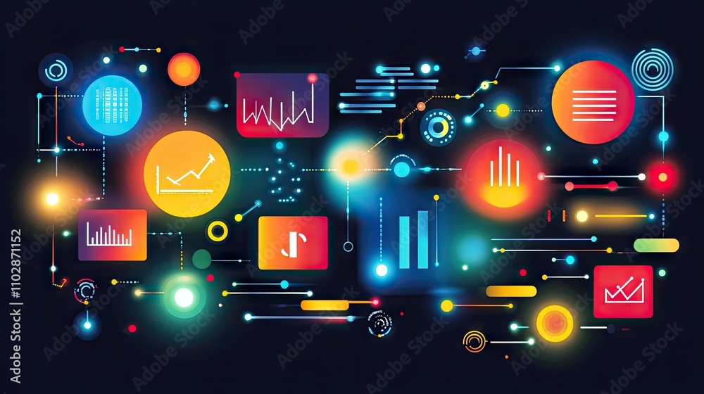 Poster abstract digital background with colorful charts and data visualization