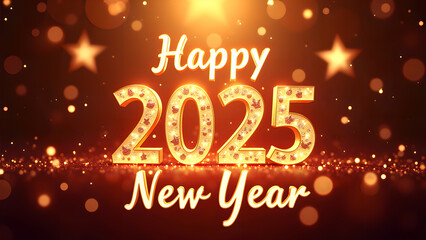 Happy New Year 2025 Gold Celebration. Concept of holiday, party, and celebration.