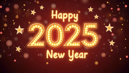 Happy New Year 2025 with glowing lights. Concept of celebration, holiday, and party.